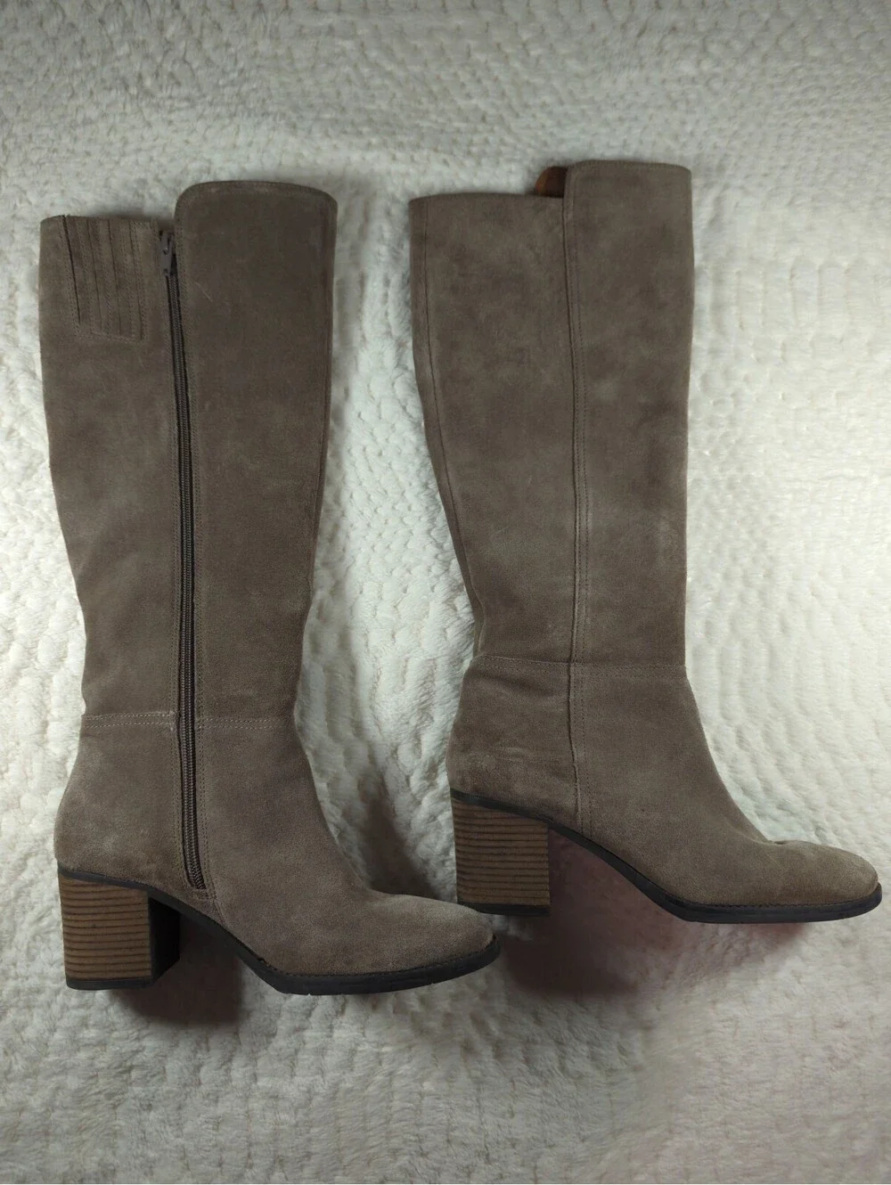 Lucky Brand Bonnay Taupe Suede Knee-High Boots with Block Heel Size 9